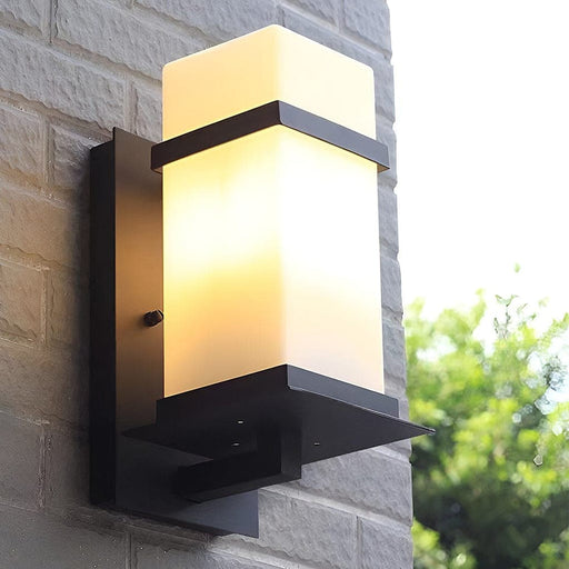 IP65 Waterproof Outdoor Wall Light with Frosted Glass Lampshade, E27 Mounting Screw Port, Black Aluminum Alloy Shell for Garden, Garage, Balcony-ErisView-1