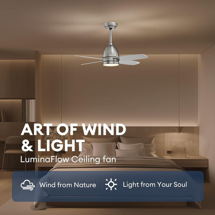 Indoor Outdoor Remote Control Ceiling Fan and Light, Low Profile Reversible Quiet Ceiling Fans, Nickel Ceiling Fan for Bedroom Living Room-2-ErisView