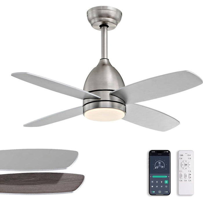 Indoor Outdoor Remote Control Ceiling Fan and Light, Low Profile Reversible Quiet Ceiling Fans, Nickel Ceiling Fan for Bedroom Living Room-1-ErisView