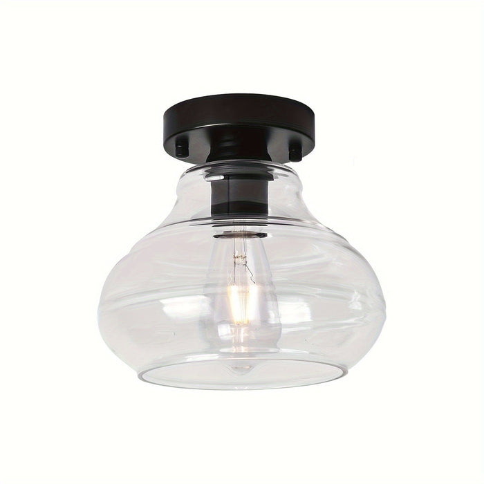 Industrial Farmhouse Semi Flush Mount Ceiling Light with Clear Glass for Hallway Entryway Closet-ErisView