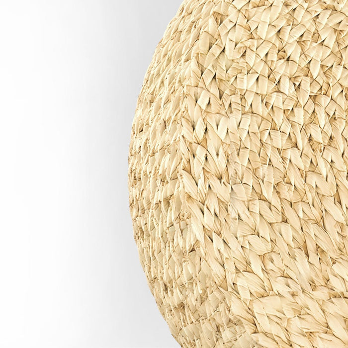 Japanese-style Round Straw Woven Pouf-Detail-TopView-ErisView