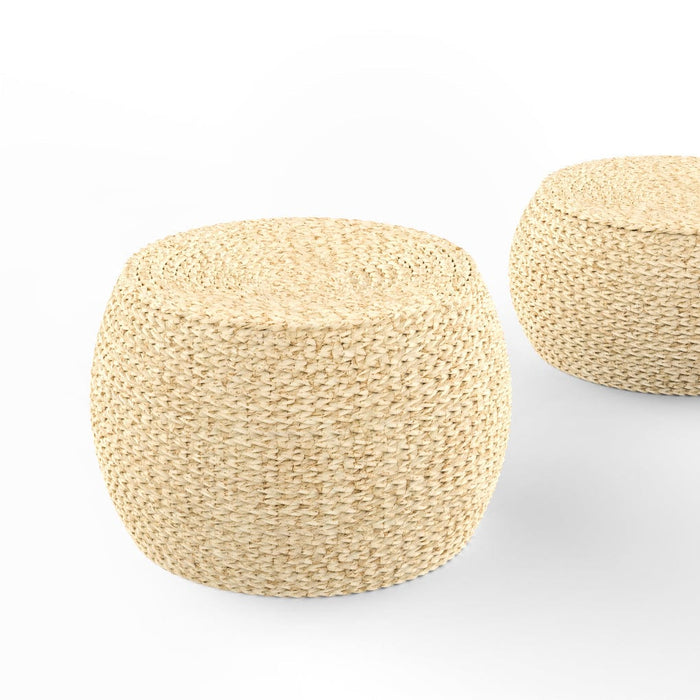 Japanese-style Round Straw Woven Pouf-Sef of 1.5-ErisView