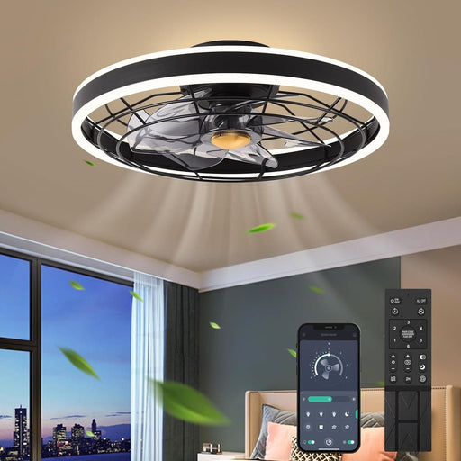 LED Ceiling Fan and Light, Modern Ceiling Fan, Black Ceiling Fan with Lights APP Remote Control, Bedroom Ceiling Fans, Living Room Ceiling Fan with Light-2-ErisView