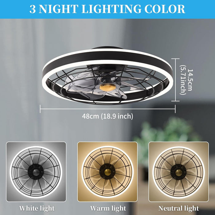 LED Ceiling Fan and Light, Modern Ceiling Fan, Black Ceiling Fan with Lights APP Remote Control, Bedroom Ceiling Fans, Living Room Ceiling Fan with Light-3-ErisView