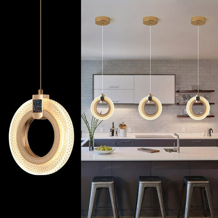 LED Ring Crystal Pendant Light, Adjustable Crystal Hanging Chandelier Pendant Light for Kitchen Island Dining Living Room Bedroom Entryway-ErisView