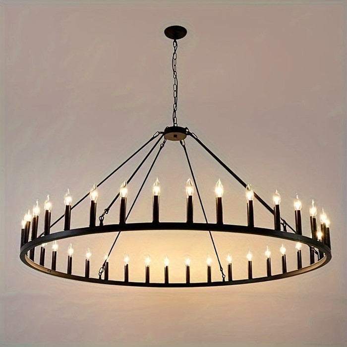 Large Black Wagon Wheel Chandelier Pendant Light with 36 Candle Lights-ErisView