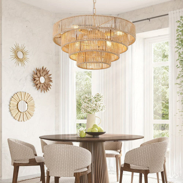 Large Round Pendant Light Chandelier, Bohemian Style Rattan Woven Pendant Light-ErisView