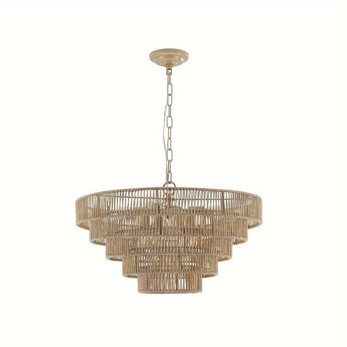 Large Round Pendant Light Chandelier, Bohemian Style Rattan Woven Pendant Light-ErisView