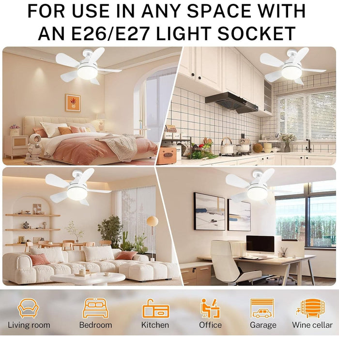 Light Socket Fan, Dimmable Remote Control Ceiling Fan and Light, Bedroom Ceiling Fans, Kitchen Living Room with Light-6-ErisView