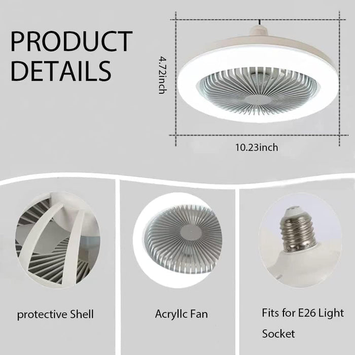 Light Socket Fan with Remote, Mini Ceiling Fan with Lights, Enclosed Ceiling Fan Light for Kids Room Garage-3-ErisView