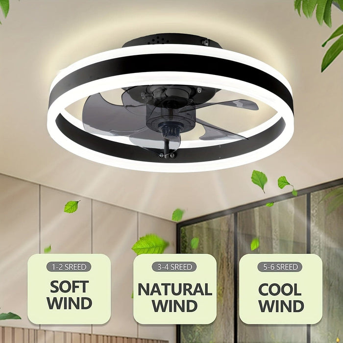 Low Noise Contemporary Ceiling Fan with LED Light Remote Control, Reversible Black Ceiling Fan for Living Room Bedroom Study Restaurant-ErisView