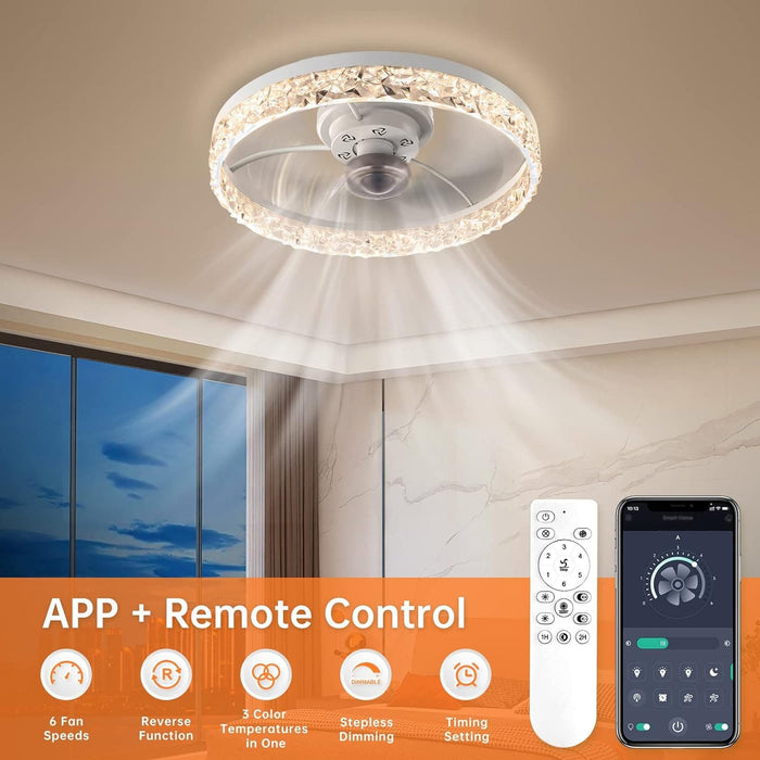 Low Profile Ceiling Fan with Light and Remote APP Control, Dimmable Modern Flush Mount Ceiling Fan with Light, White Ceiling Fan with Light-2-ErisView