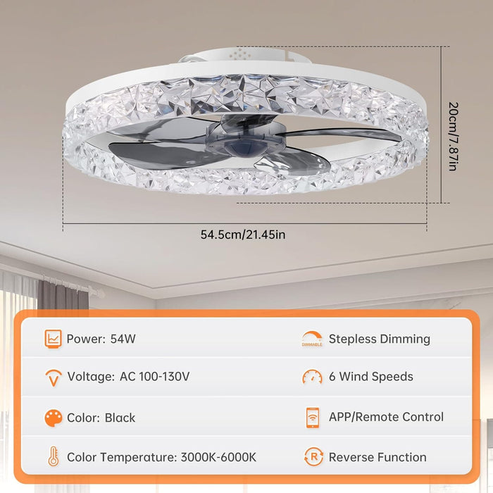 Low Profile Ceiling Fan with Light and Remote APP Control, Dimmable Modern Flush Mount Ceiling Fan with Light, White Ceiling Fan with Light-6-ErisView