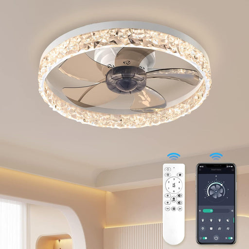 Low Profile Ceiling Fan with Light and Remote APP Control, Dimmable Modern Flush Mount Ceiling Fan with Light, White Ceiling Fan with Light-1-ErisView