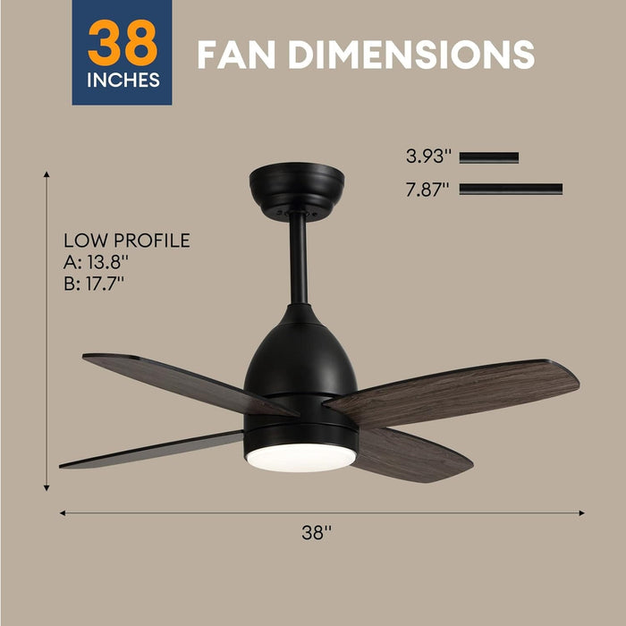 Low Profile Remote Control Ceiling Fan and Light, Reversible Quiet Ceiling Fans, Black Bedroom Ceiling Fans, Outdoor Fan for Patio-7-ErisView