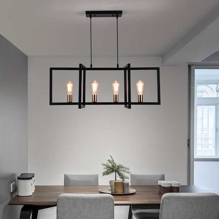 Modern 4-Light Rectangular Pendant Light Chandelier, Industrial Hanging Pendant Light Fixture for for Kitchen Island Light Living Room-ErisView