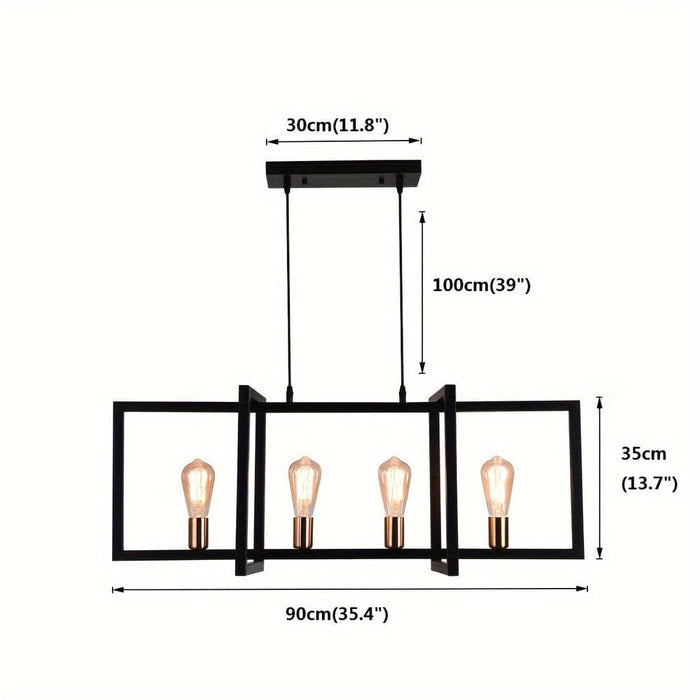 Modern 4-Light Rectangular Pendant Light Chandelier, Industrial Hanging Pendant Light Fixture for for Kitchen Island Light Living Room-ErisView