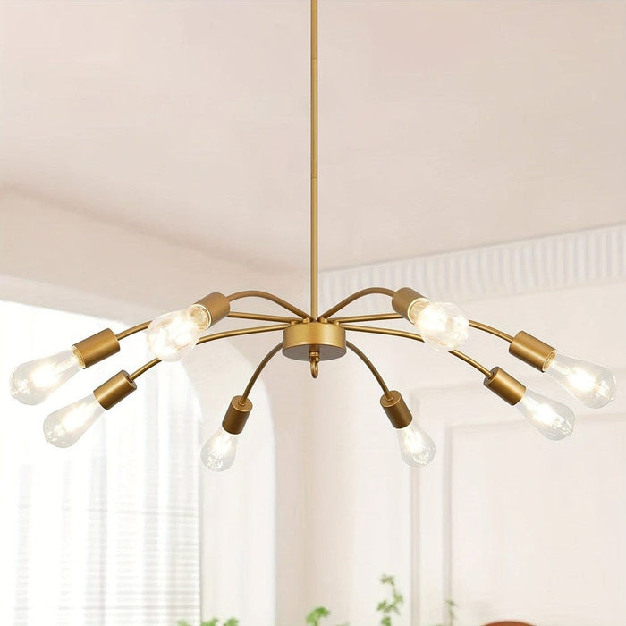 Modern 8-Light Flower Shaped Gold Pendant Light, Industrial Hanging Ceiling Pendant Lights for Foyer Living Room Entryway Bedroom-ErisView