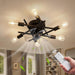 Modern Black Matte Ceiling Fan with Light, Industrial Low Profile Flush Mount Fandelier with Remote Control for Kitchen Dining Room Living Room-1-ErisView