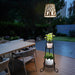 Modern Black Metal Solar-Powered Outdoor Floor Lamp with Dual Plant Stands, White PE Shade, Remote Control, and USB Charging Cable-ErisView-2