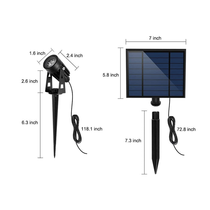 Modern Black Solar Spotlights with 100-200 Lumens LED, Durable Cast Aluminum, ABS, and PC, Adjustable Angle, Wall-Mounted or Ground-Plug Installation-ErisView-6