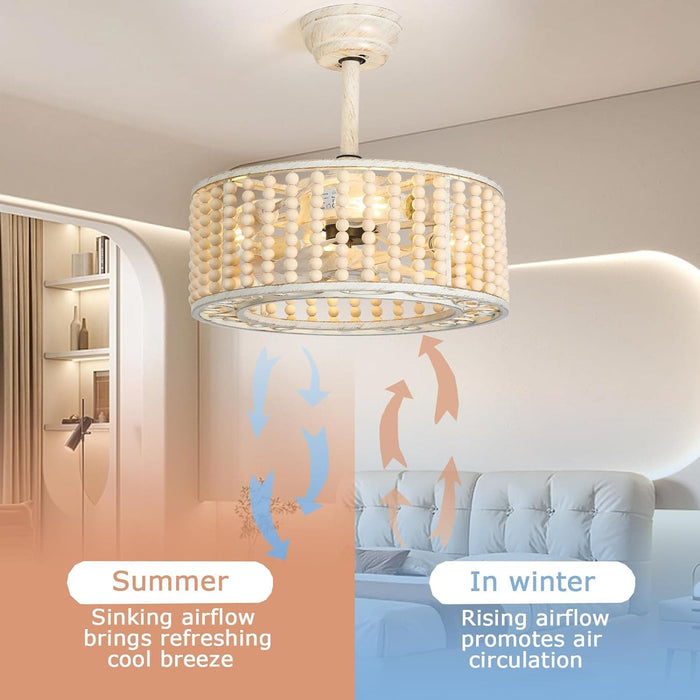 Modern Caged Beaded Remote Control Ceiling Fan and Light, Low Profile Flush Mount Ceiling Fan, Nice Ceiling Fans for Bedroom Dining Room Kitchen-2-ErisView