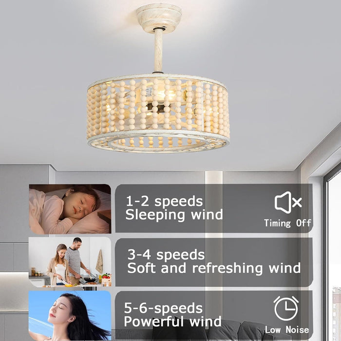 Modern Caged Beaded Remote Control Ceiling Fan and Light, Low Profile Flush Mount Ceiling Fan, Nice Ceiling Fans for Bedroom Dining Room Kitchen-3-ErisView