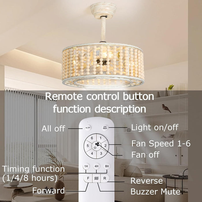 Modern Caged Beaded Remote Control Ceiling Fan and Light, Low Profile Flush Mount Ceiling Fan, Nice Ceiling Fans for Bedroom Dining Room Kitchen-4-ErisView