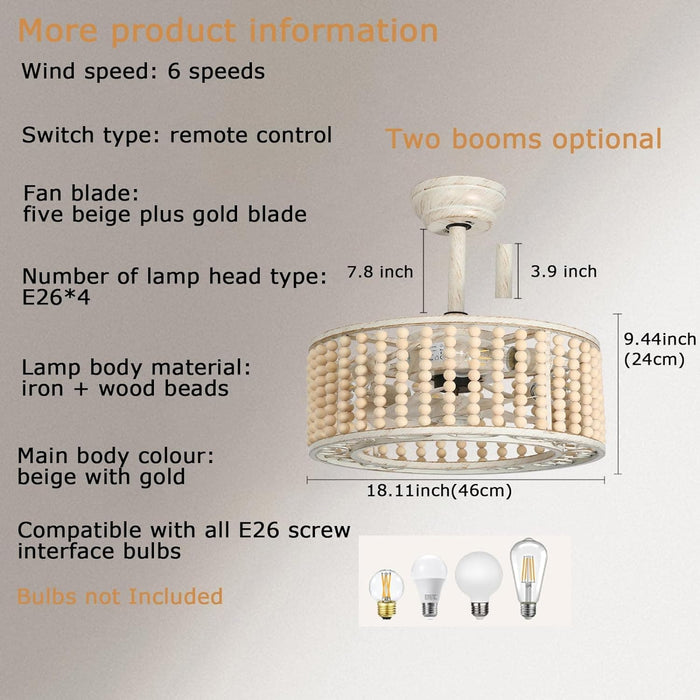 Modern Caged Beaded Remote Control Ceiling Fan and Light, Low Profile Flush Mount Ceiling Fan, Nice Ceiling Fans for Bedroom Dining Room Kitchen-7-ErisView