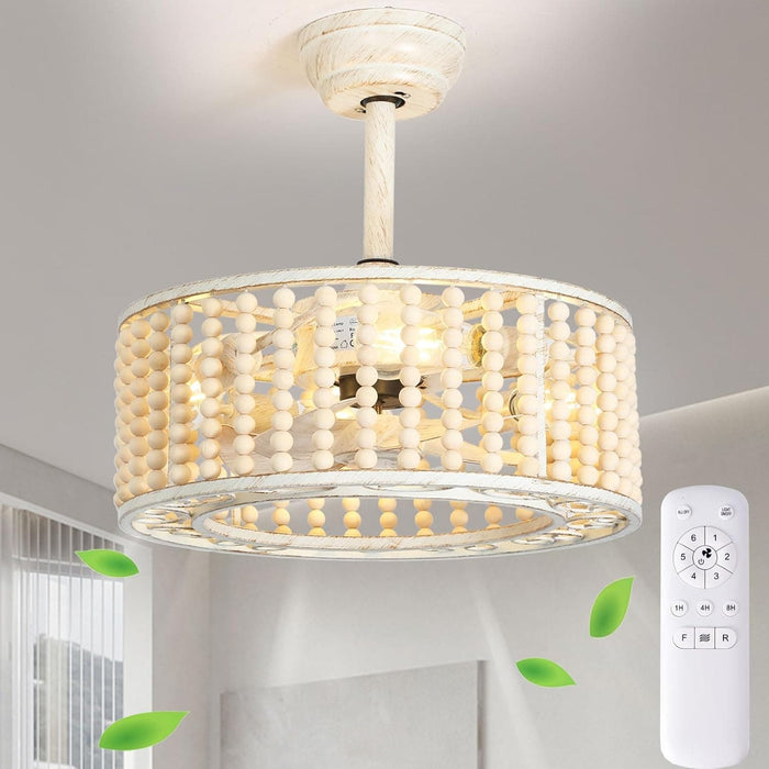 Modern Caged Beaded Remote Control Ceiling Fan and Light, Low Profile Flush Mount Ceiling Fan, Nice Ceiling Fans for Bedroom Dining Room Kitchen-8-ErisView