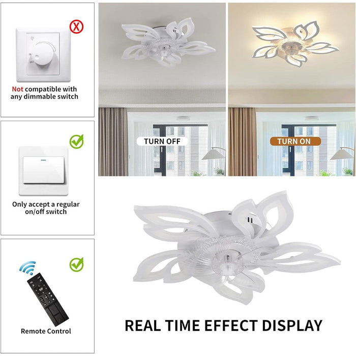 Modern Ceiling Fan with Light, Bladeless Fandelier for Bedroom Remote Control, Dimmable Low Profile Ceiling Fan with Light for Kitchen-2-ErisView