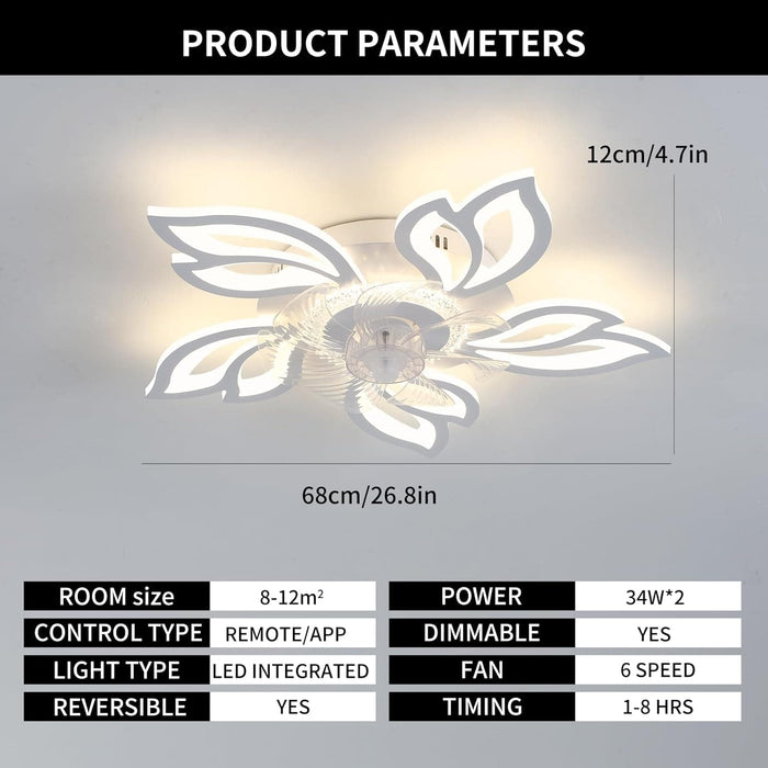 Modern Ceiling Fan with Light, Bladeless Fandelier for Bedroom Remote Control, Dimmable Low Profile Ceiling Fan with Light for Kitchen-3-ErisView