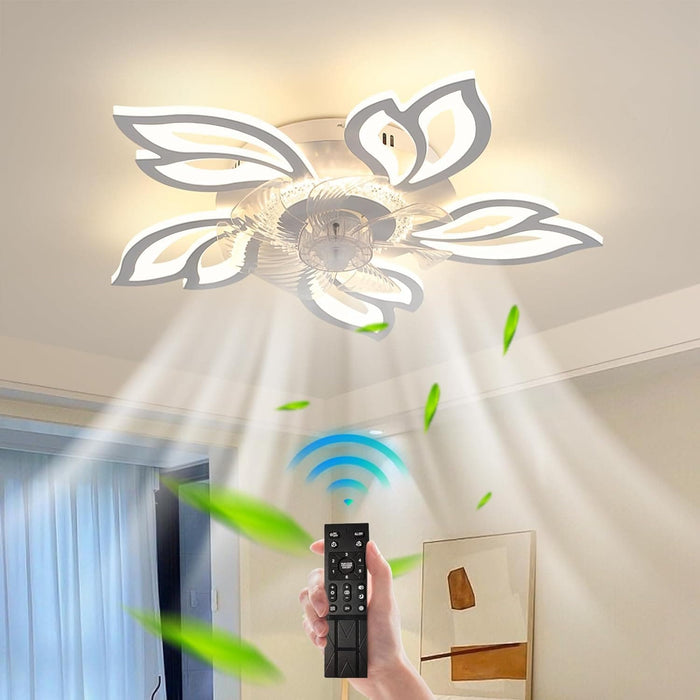 Modern Ceiling Fan with Light, Bladeless Fandelier for Bedroom Remote Control, Dimmable Low Profile Ceiling Fan with Light for Kitchen-1-ErisView