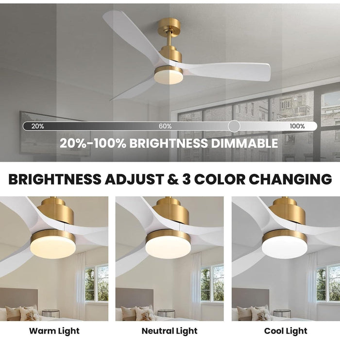 Modern Ceiling Fan with Light, Gold White Dimmable LED Ceiling Fan with Remote Control-2-ErisView