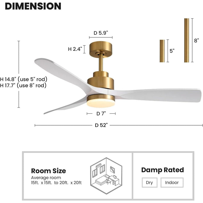 Modern Ceiling Fan with Light, Gold White Dimmable LED Ceiling Fan with Remote Control-5-ErisView