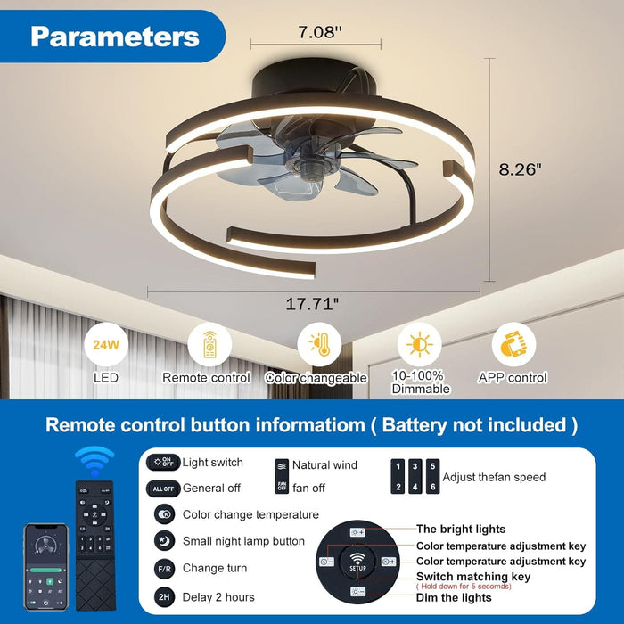 Modern Ceiling Fan with Remote Control, Low Profile Flush Mount Ceiling Fan for Bedroom Living Room Dining Room Kitchen-2-ErisView