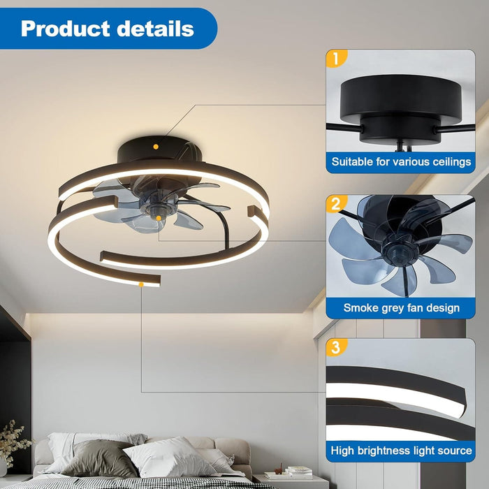 Modern Ceiling Fan with Remote Control, Low Profile Flush Mount Ceiling Fan for Bedroom Living Room Dining Room Kitchen-4-ErisView