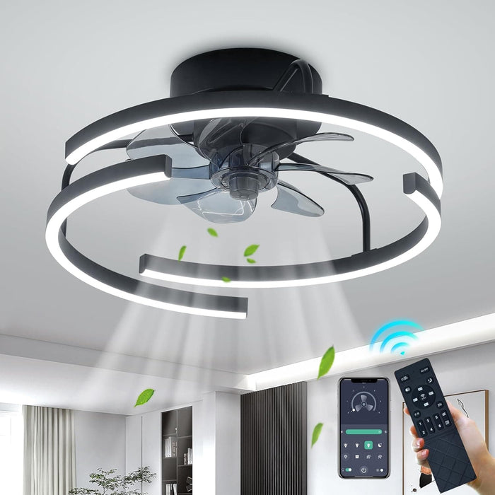 Modern Ceiling Fan with Remote Control, Low Profile Flush Mount Ceiling Fan for Bedroom Living Room Dining Room Kitchen-1-ErisView