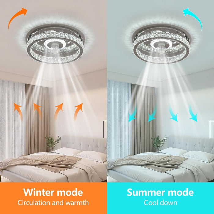 Modern Crystal Ceiling Fan with Light and Remote Control, Dimmable LED Ceiling Fan and Light, Ceiling Fan on Low Ceiling with Light-4-ErisView