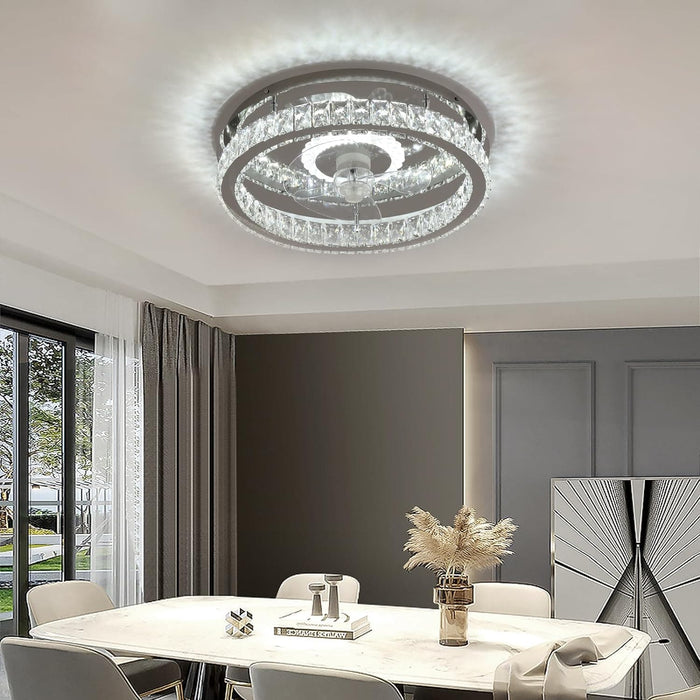 Modern Crystal Ceiling Fan with Light and Remote Control, Dimmable LED Ceiling Fan and Light, Ceiling Fan on Low Ceiling with Light-6-ErisView