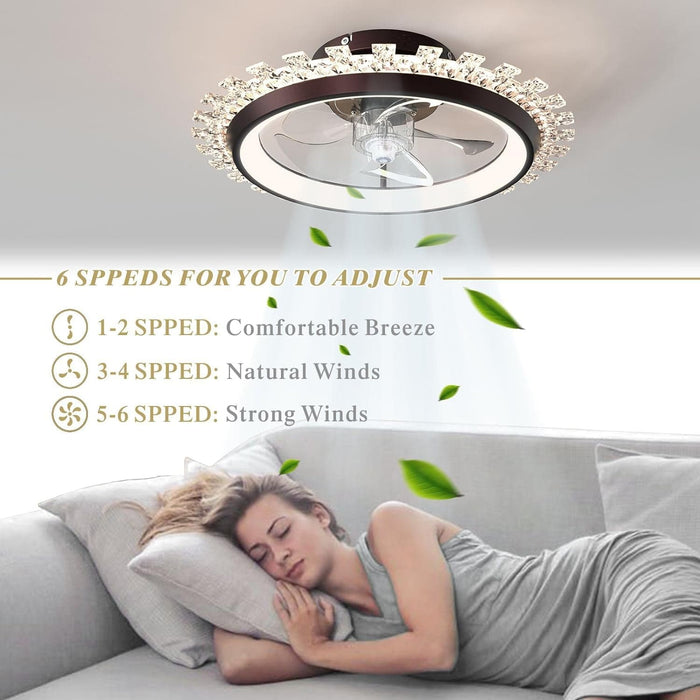 Modern Crystal Ceiling Fan with Lights and Remote, Black Flush Mount Dimmable LED Low Profile Ceiling Fan-5-ErisView