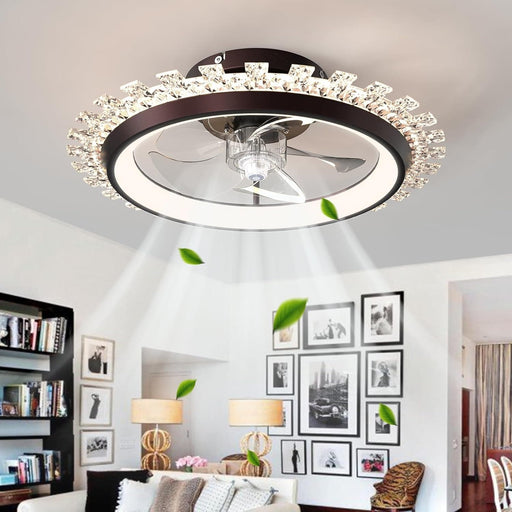 Modern Crystal Ceiling Fan with Lights and Remote, Black Flush Mount Dimmable LED Low Profile Ceiling Fan-1-ErisView