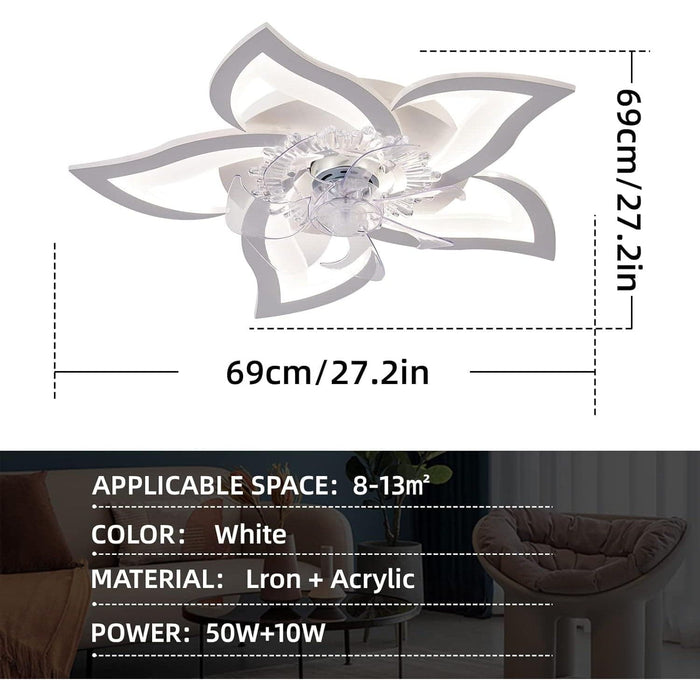 Modern Dimmable Flower Ceiling Fan with Light and Remote APP Control, Ceiling Fan for Bedroom Children's Room-3-ErisView