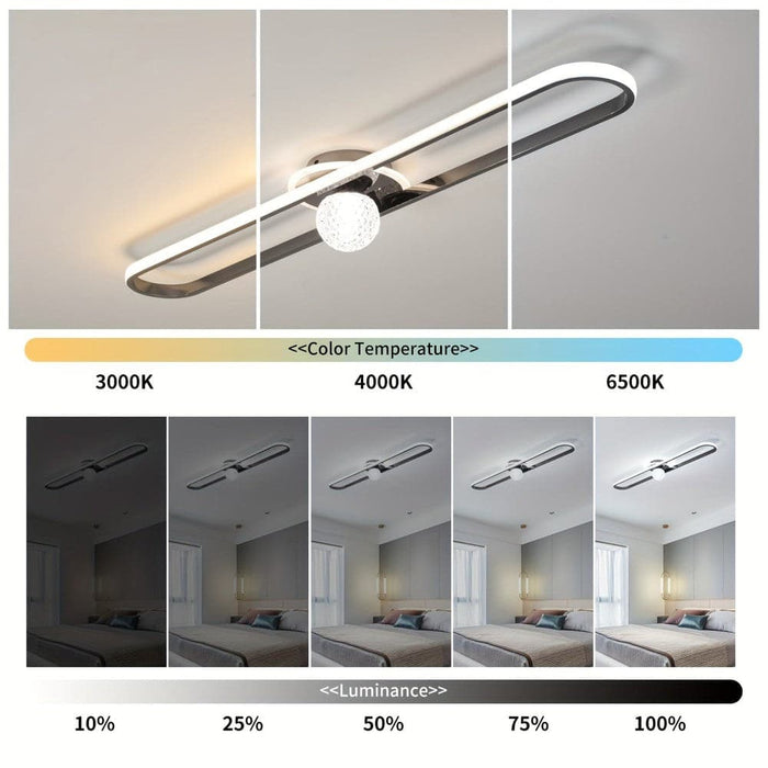 Modern Dimmable Linear LED Ceiling Light with Remote, Flush Mount Ceiling Lamp for Kitchen Hallway Dining Room Closet-Black-ErisView