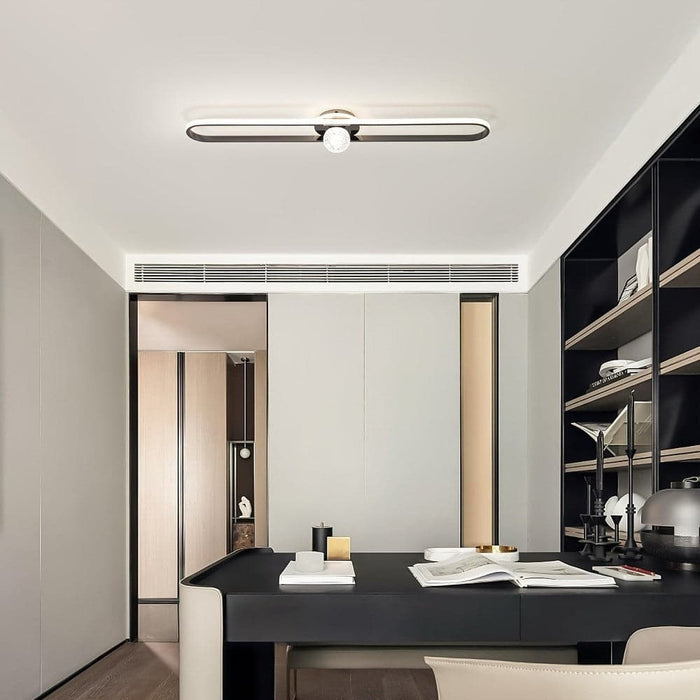 Modern Dimmable Linear LED Ceiling Light with Remote, Flush Mount Ceiling Lamp for Kitchen Hallway Dining Room Closet-Black-ErisView