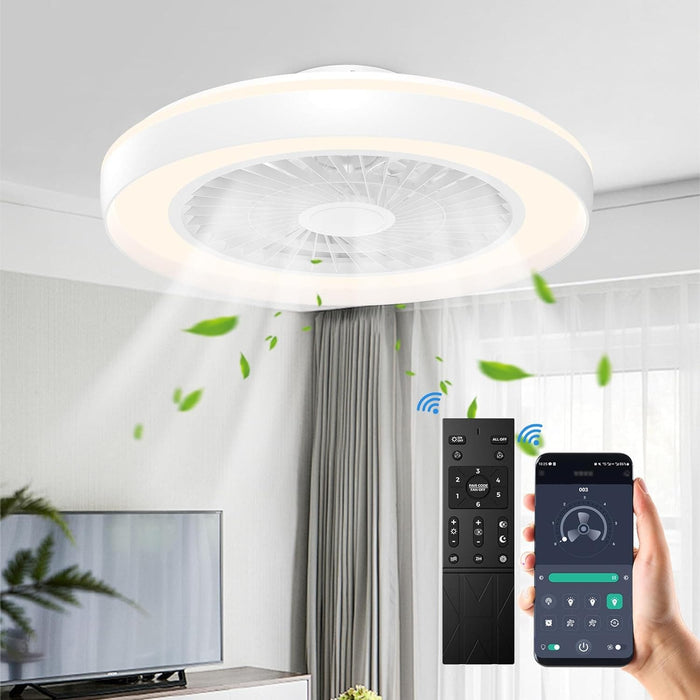 Modern Enclosed Ceiling Fan with LED Light, Dimmable Smart Flush Mount Low Profile Ceiling Fan for Bedroom Living Room Kitchen-1-ErisView