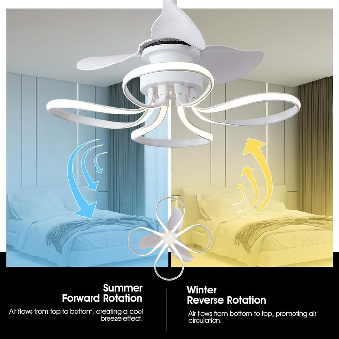 Modern Flower Ceiling Fan Light with Remote, Unique Mini Chandelier Ceiling Fan, Small Dimmable Fandelier Ceiling Fan Light with Reversible Blades-6-ErisView