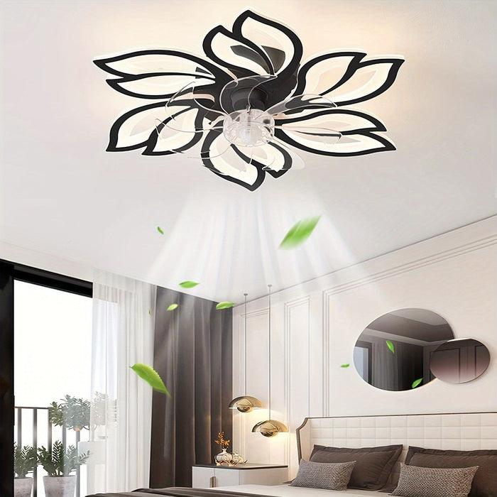 Modern Flower-Shaped Ceiling Fan with LED Light Remote Control, Smart Ceiling Fan for Living Room Bedroom Dining Room Kitchen-Black-ErisView