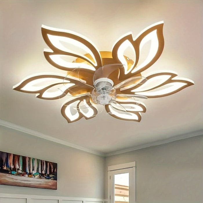 Modern Flower-Shaped Ceiling Fan with LED Light Remote Control, Smart Ceiling Fan for Living Room Bedroom Dining Room Kitchen-Gold-ErisView