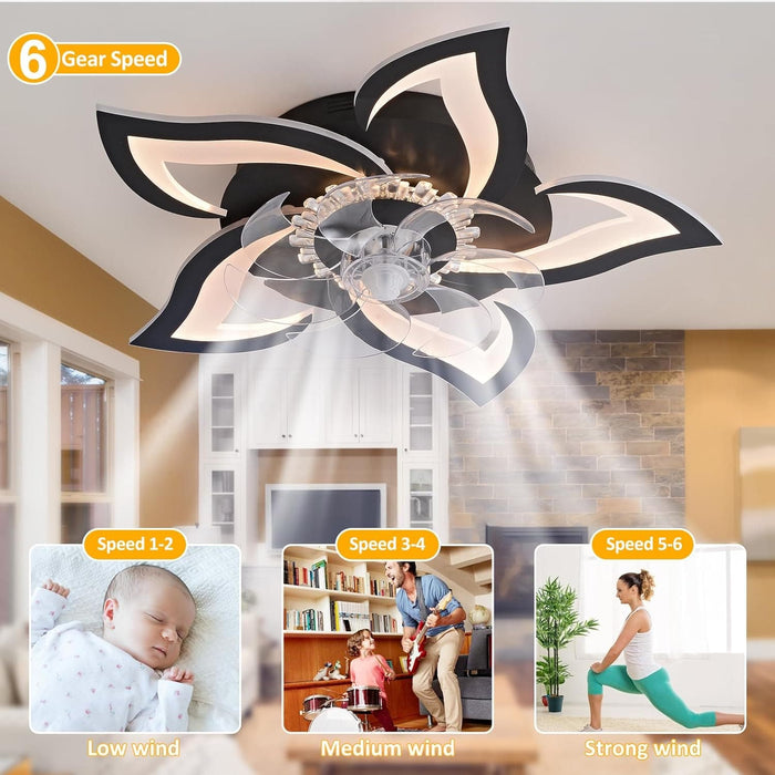 Modern Flower-Shaped Ceiling Fan with LED Light and Remote Control, Smart Dimmable Ceiling Fan for Living Room Bedroom Kitchen-ErisView